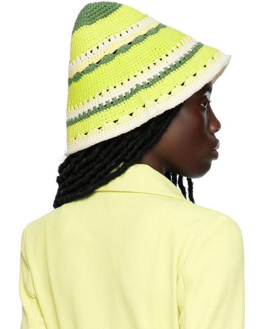Ganni Yellow Green Embroidered Bucket Hat