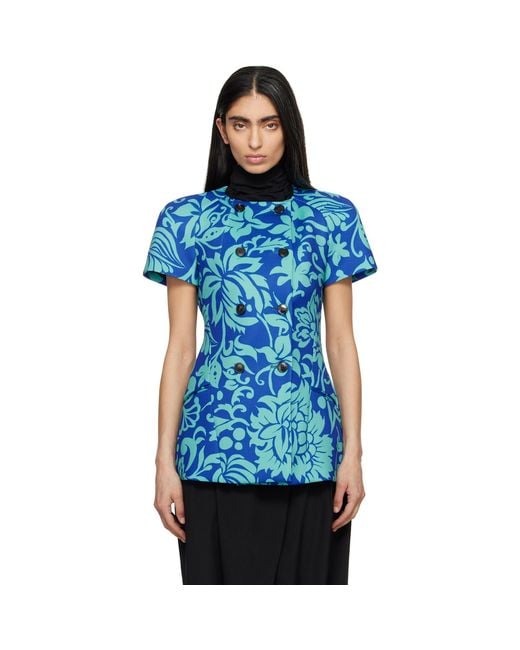 Dries Van Noten Blue Fitted Double Breasted Jacket