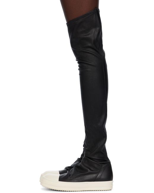 Rick Owens Knee High Sotcking Sneakers In Black Leather