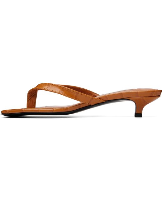 Totême Black Croco-Embossed Flip Flop Heeled Sandals