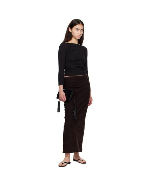 St. Agni Black Suede Column Midi Skirt