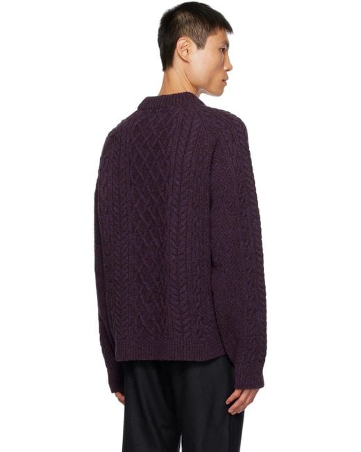 De Bonne Facture Purple Cable Sweater for men