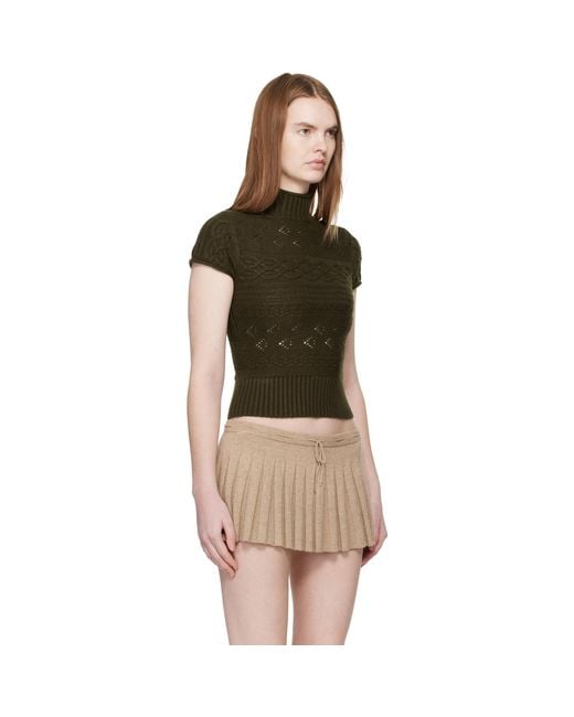 GUIZIO Green Khaki Vivienne Short Sleeve Cable Turtleneck