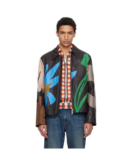 Paul Smith Black Floral Soft Lamb Leather Jacket for men