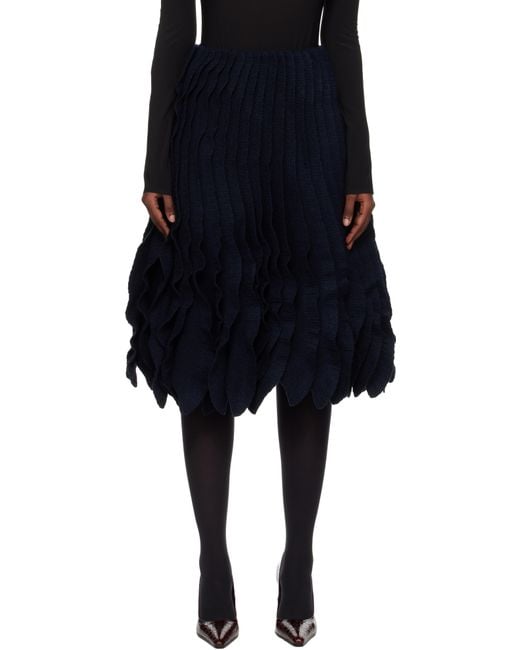 Alaïa Black Tweed Knit Frills Midi Skirt