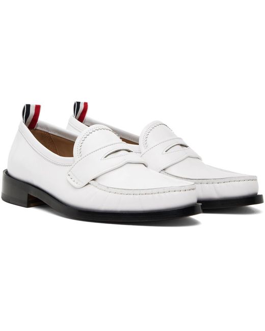 Thom Browne Black White Spazzolato Pleated Varsity Loafers for men