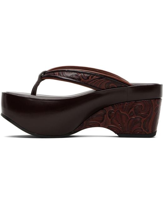 Dries Van Noten Black Burgundy Platform Thong Heeled Sandals