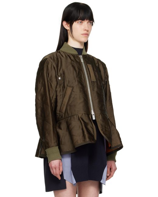 Sacai カーキ Quilted Satin ボンバージャケット Black