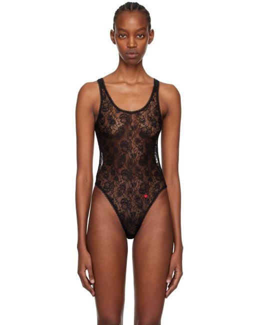 Lace and Mesh Bodysuit - Black - Ladies