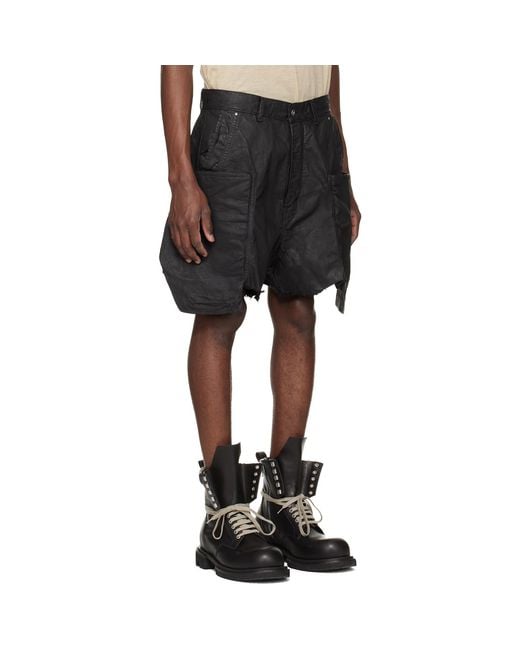 Rick Owens Black Temple Stefan Denim Cargo Shorts for men