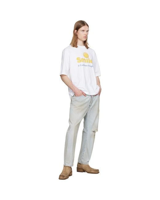 DSquared² White Smiley Dyed & Destroyed Loose Fit T-Shirt for men