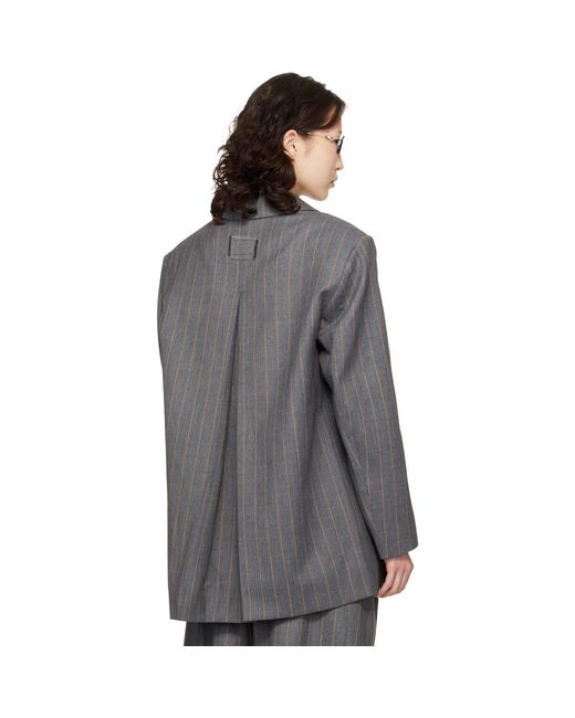Ganni Gray Stripe Wool Blazer