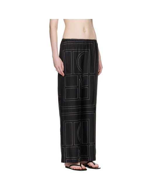 Totême Black Monogram Silk Pj Lounge Pants