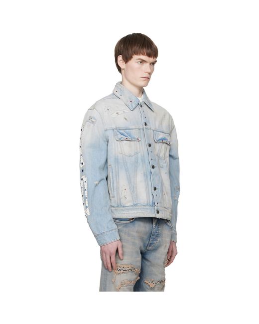 Amiri Gray Bones Studded Denim Trucker Jacket for men