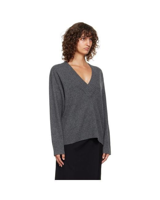 Loulou de Saison Black Sage Lds V Neck Cashmere Sweater