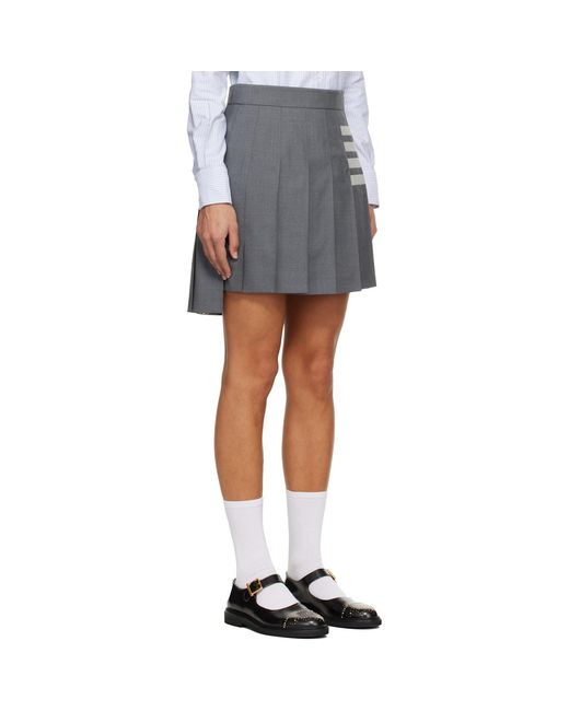 Thom Browne Black Plain Weave 4-Bar Pleated Miniskirt