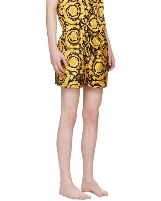 Versace Black & Yellow Barocco Pyjama Shorts for men