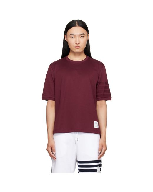 Thom Browne Red Burgundy Jersey Ottoman 4-Bar T-Shirt for men