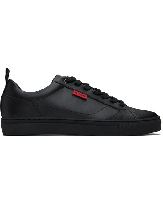 HUGO Black Faux-Leather Logo Flag Sneakers for men