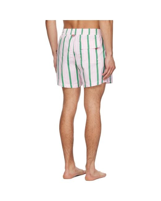 Thom Browne White Drawcord Waist Stripe Print Swim Shorts for men
