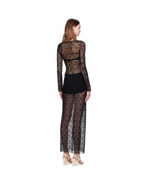 MARINE SERRE Black Moonogram Mesh Flock Ls Crewneck Maxi Dress