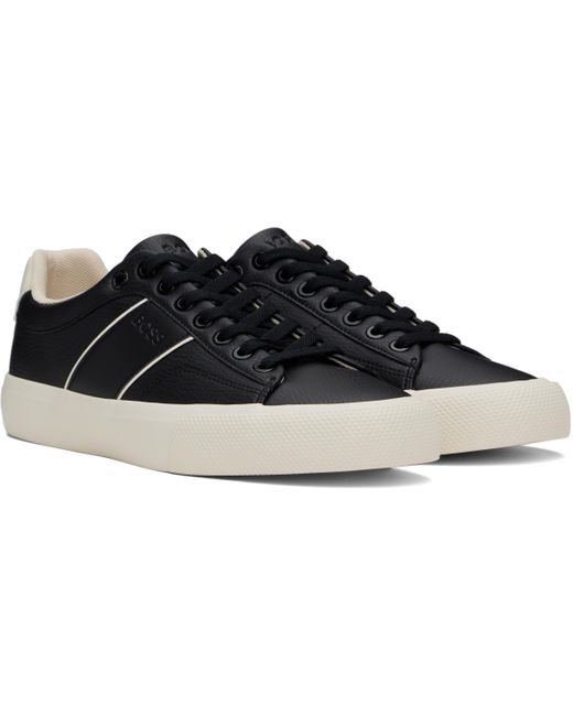 メンズ Boss ブラック フェイクレザー スニーカー Black