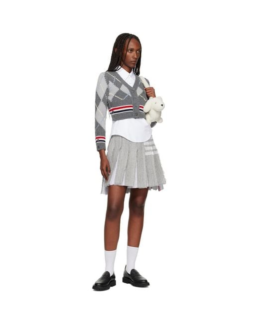 Thom Browne Multicolor Argyle Intarsia Merino Wool Shrunken Cardigan