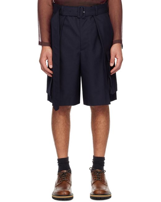 Dries Van Noten Blue Navy Belted Shorts for men