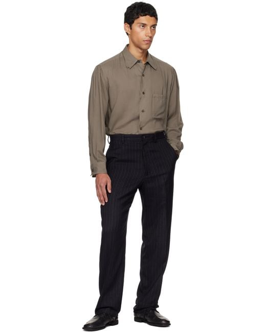 Chemise Kaki En Cellulose À Cols Étagés Et À Fronces Yohji Yamamoto pour homme en coloris Black