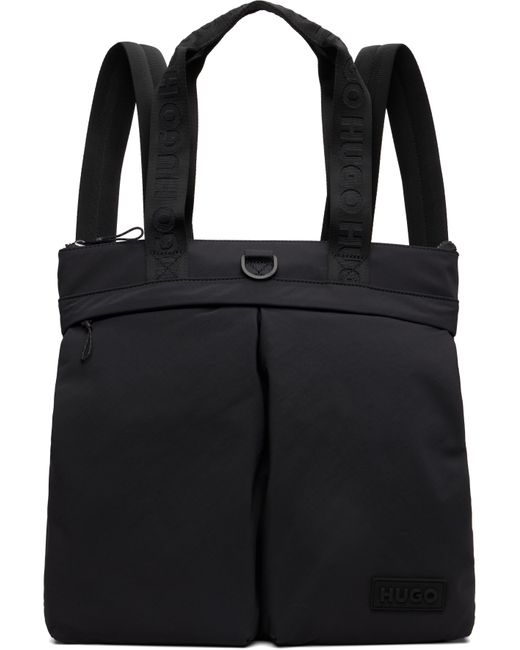 HUGO Black 3D Logo Patch Tote-Style Backpack for men