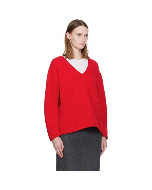 NOTHING WRITTEN Red Cerin Deep V-Neck Sweater