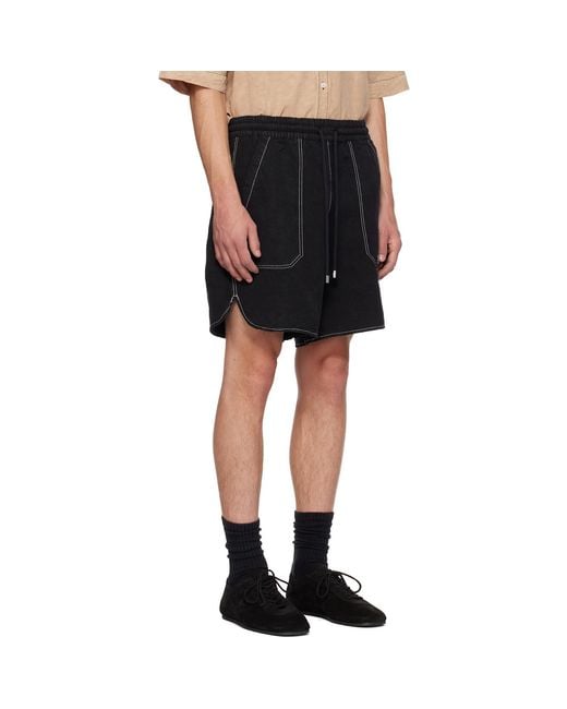 Amiri Black Script Linen Gd Shorts for men