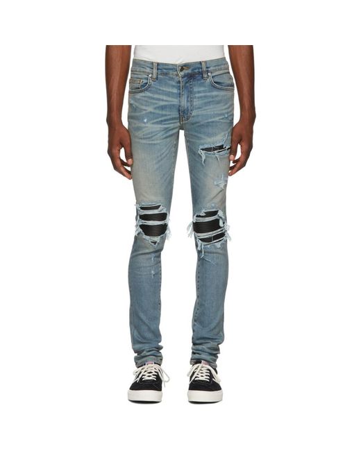 Amiri Blue And Black Leather Patch Mx-1 Jeans for men