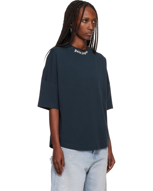 Palm Angels Blue Curved Logo Collar Over T-Shirt