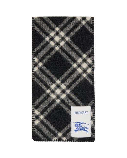 Burberry Black Check Wool Scarf