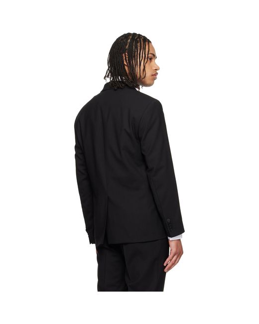 HUGO Black Double-Breasted Wool-Blend Twill Blazer for men