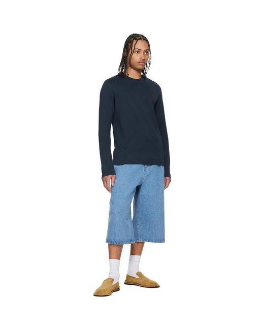 AMI Blue Cotton Ami De Coeur Long Sleeves T-Shirt for men