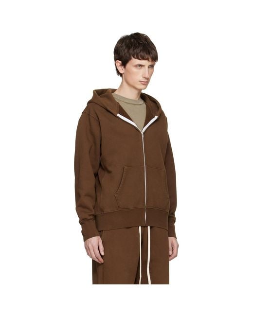 Les Tien Brown Heavyweight Zip Hoodie for men