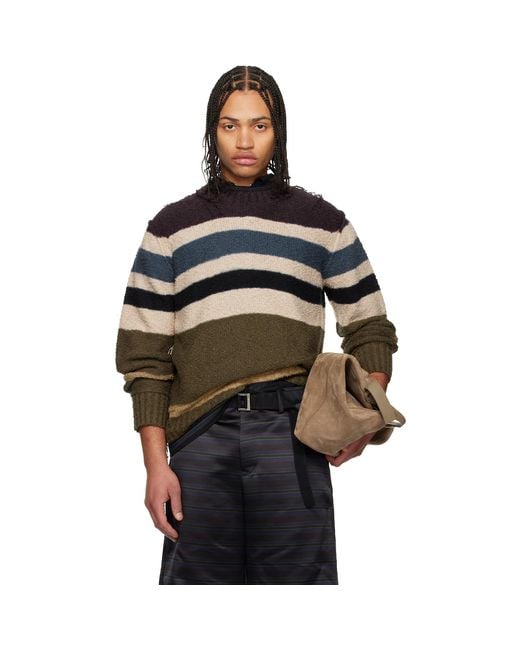 Sacai Black Horizontal Stripe Knit Pullover Sweater for men