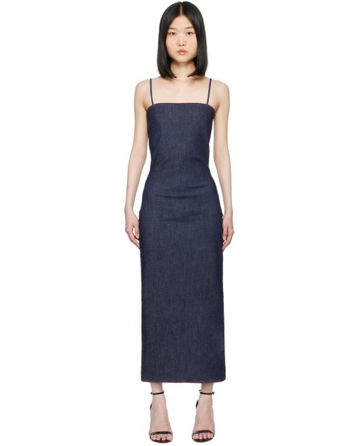 Alaïa Black Spaghetti Strap Denim Midi Dress