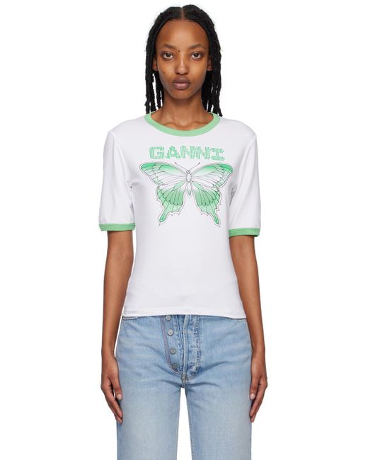 Ganni Multicolor Ssense Exclusive White Butterfly T-shirt
