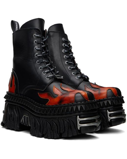 Vetements Black New Rock Edition Flame Combat Boots for men