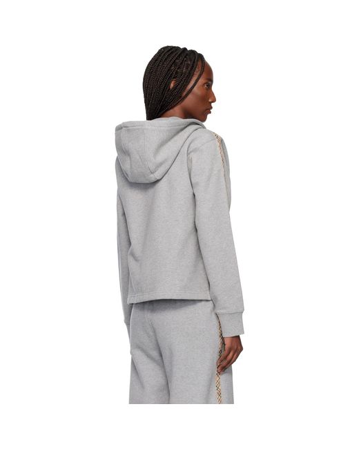 Burberry Black Check Trim Cotton Zip Hoodie