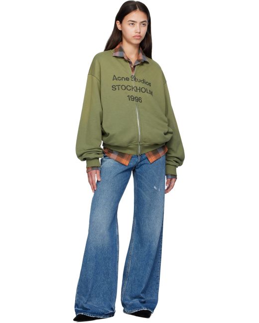 Acne Green Logo Zip Sweater