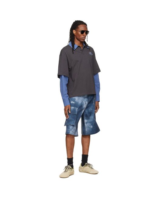 we11done Blue 'Se11Done' Layered Long-Sleeve Polo for men