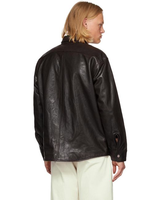 President's Black Flap Pocket Leather Jacket for men