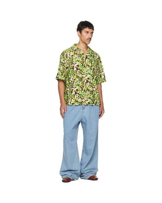 Marni Green Pop Flowers Print Shirt for men