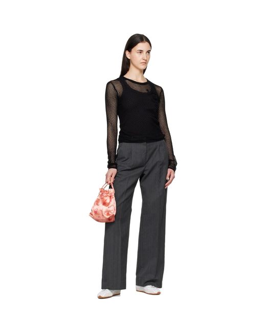 Ganni Black Mercerized Cotton Mesh Pointelle Longsleeve T-Shirt