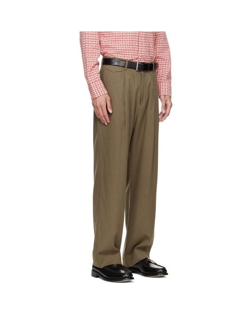 Paul Smith Green Khaki Relaxed-Fit Pleated Lyocell Trousers for men