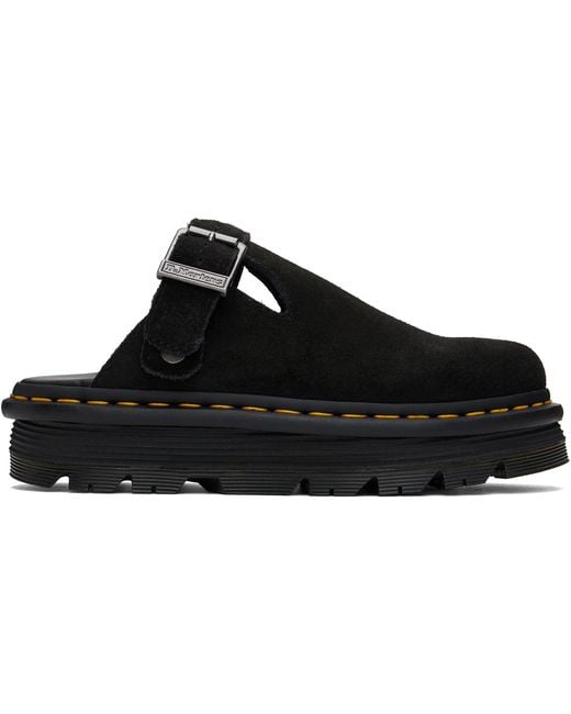 Dr. Martens Black Zebzag Suede Slingback Platform Mules